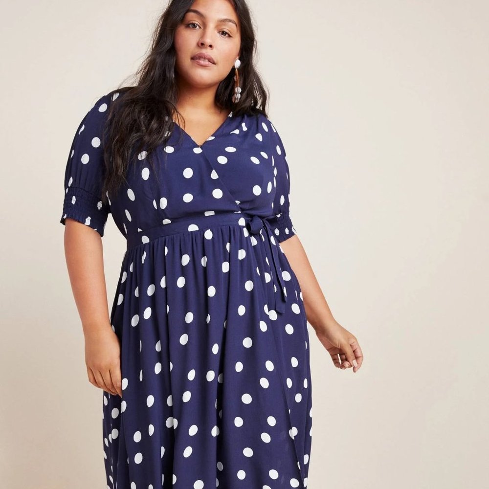 ANTHROPOLOGIE Maeve Polka Dot Wrap Dress Navy/Marin Size 18W
